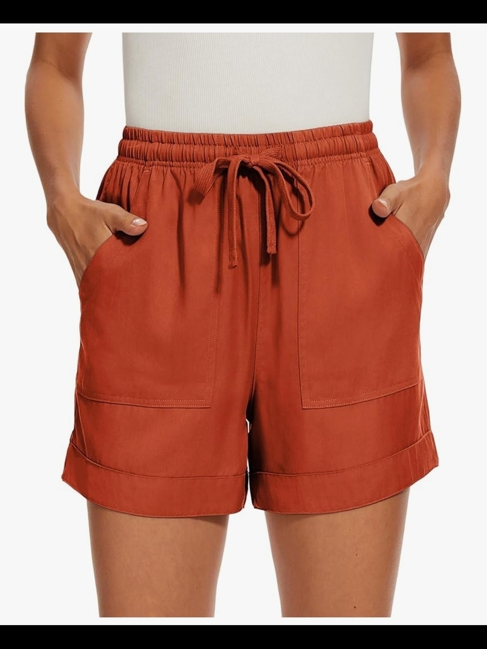 GOLDPKF 100% Lyocell Drawstring Shorts Rust Terracotta XXL NWOT